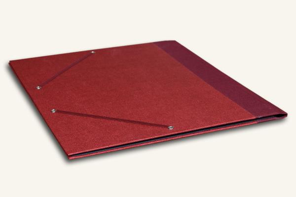 Sheet music folder for orchestral scores, corner elastic bands, linen in burgundy, wine red, sturdy, solid, handcrafted, proven